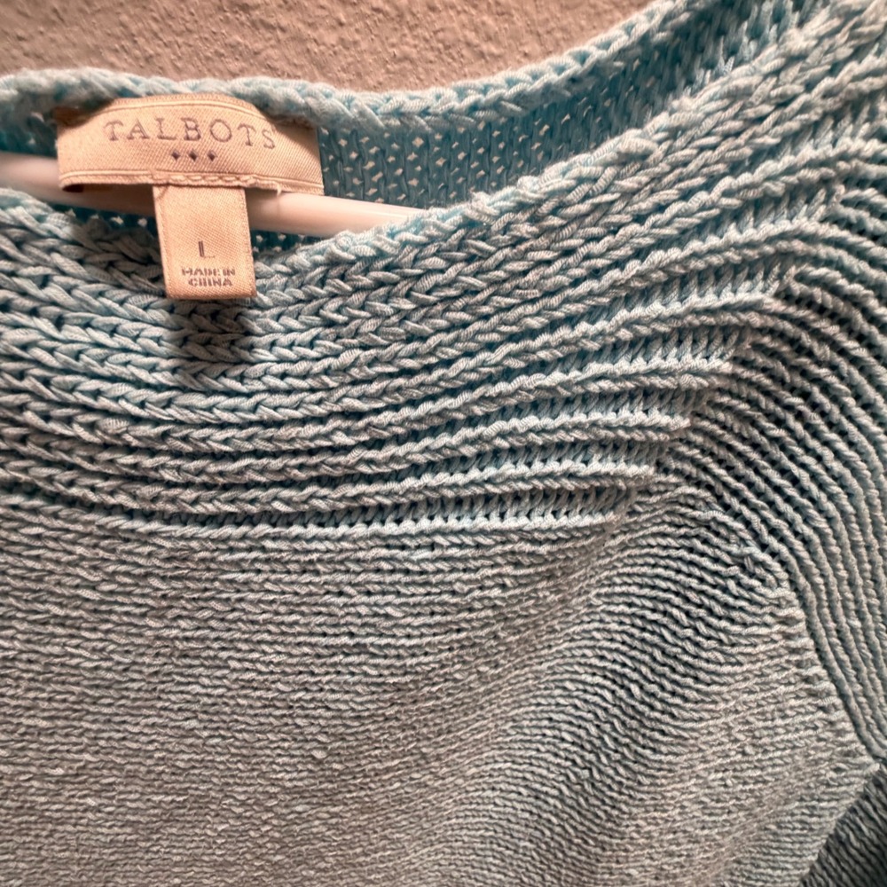 Talbots Light Blue Garter Stitch Knit Short Sleeve Sweater Boat Neck Size L - Picture 6 of 7